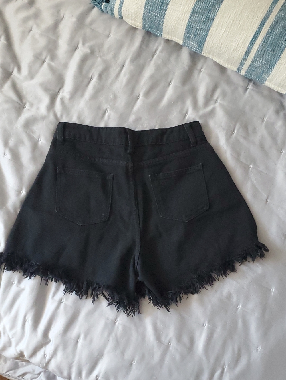 Fringe Tassel Deep Black Highwaisted Festival Denim Shorts